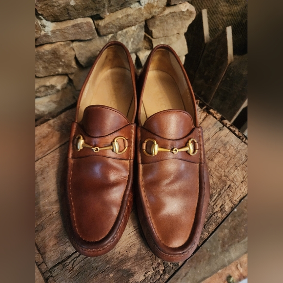 Gucci Vintage Brown Leather Slip-On Loafers with Horsebit - Picture 1 of 16